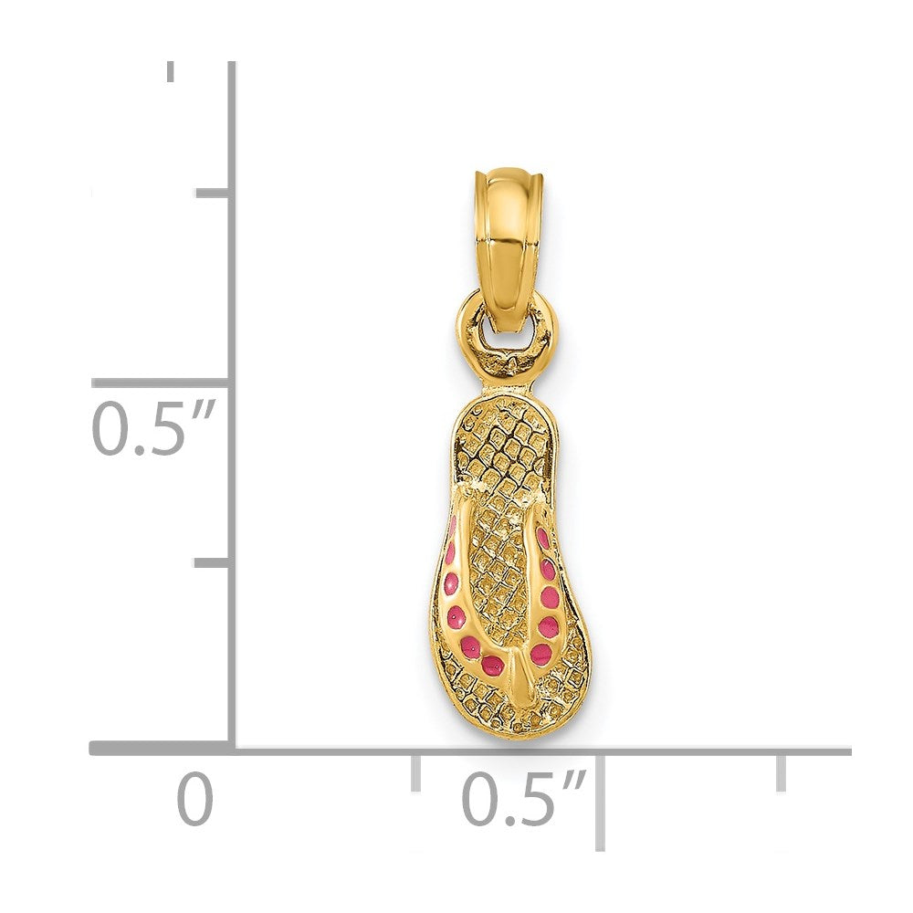 14K Yellow Gold 3D W/ Pink Enamel Single Flip-Flop Charm
