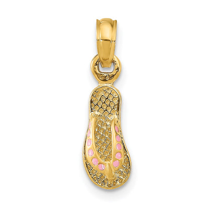 14K Yellow Gold 3D W/ Pink Enamel Single Flip-Flop Charm