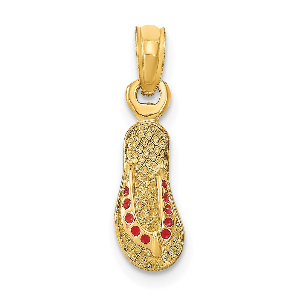 14K Yellow Gold 3D W/ Red Enamel Single Flip-Flop Charm