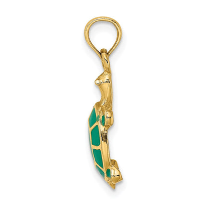 14K Yellow Gold Green Enamel Tortoise Charm