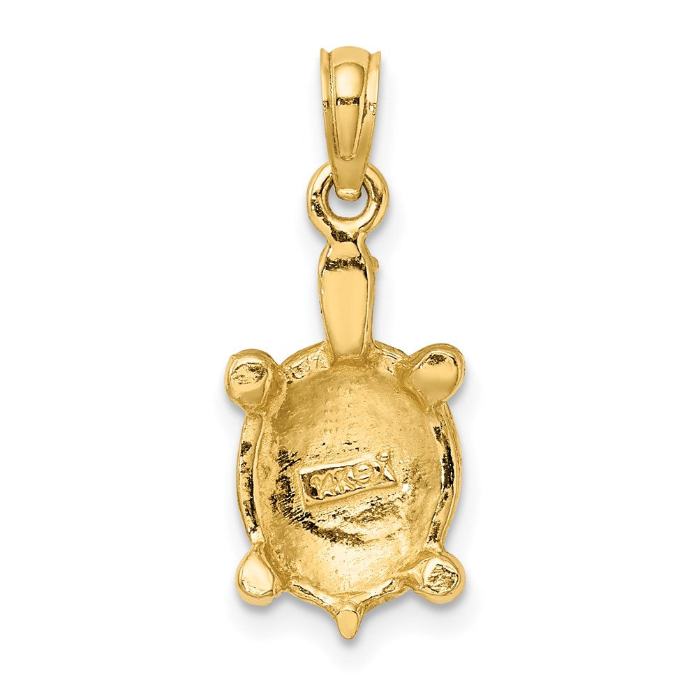 14K Yellow Gold Green Enamel Tortoise Charm