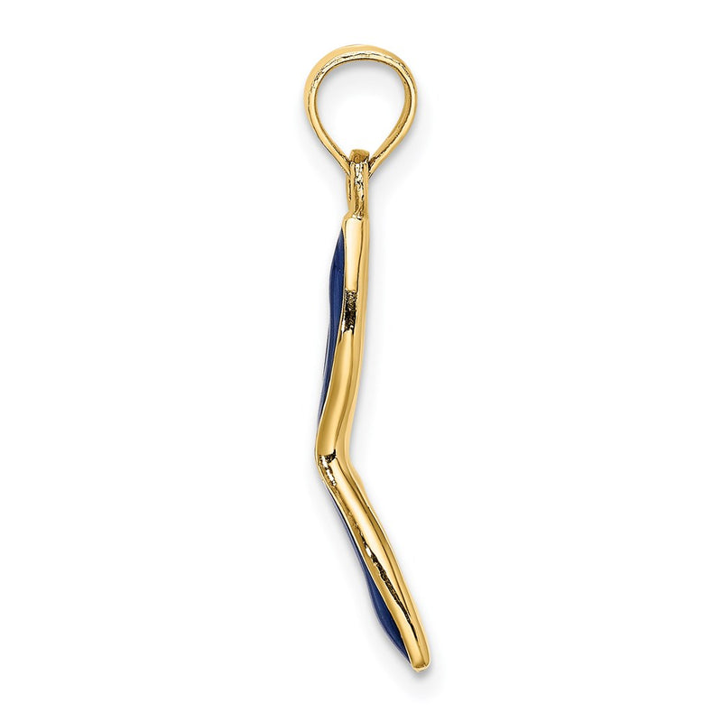 14K Yellow Gold 3-D And Beveled W/Blue Enamel Masquerade Mask Pendant