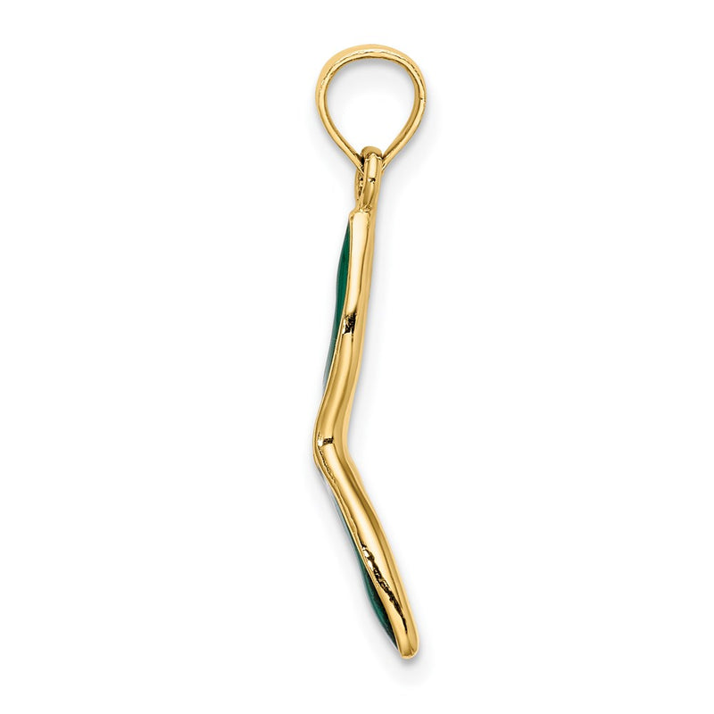 14K Yellow Gold 3-D And Beveled W/Green Enamel Masquerade Mask Pendant