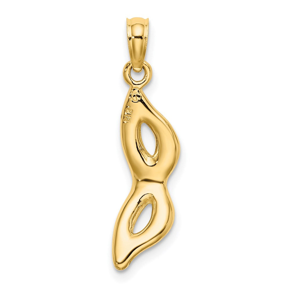 14K Yellow Gold 3-D And Beveled W/Green Enamel Masquerade Mask Pendant