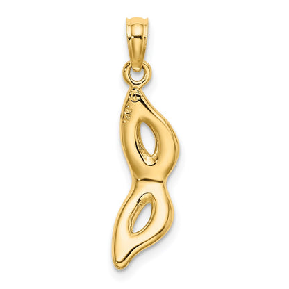 14K Yellow Gold 3-D And Beveled W/Green Enamel Masquerade Mask Pendant