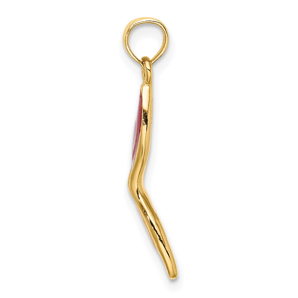 14K Yellow Gold 3-D And Beveled W/Red Enamel Masquerade Mask Pendant