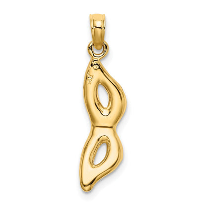 14K Yellow Gold 3-D And Beveled W/Red Enamel Masquerade Mask Pendant