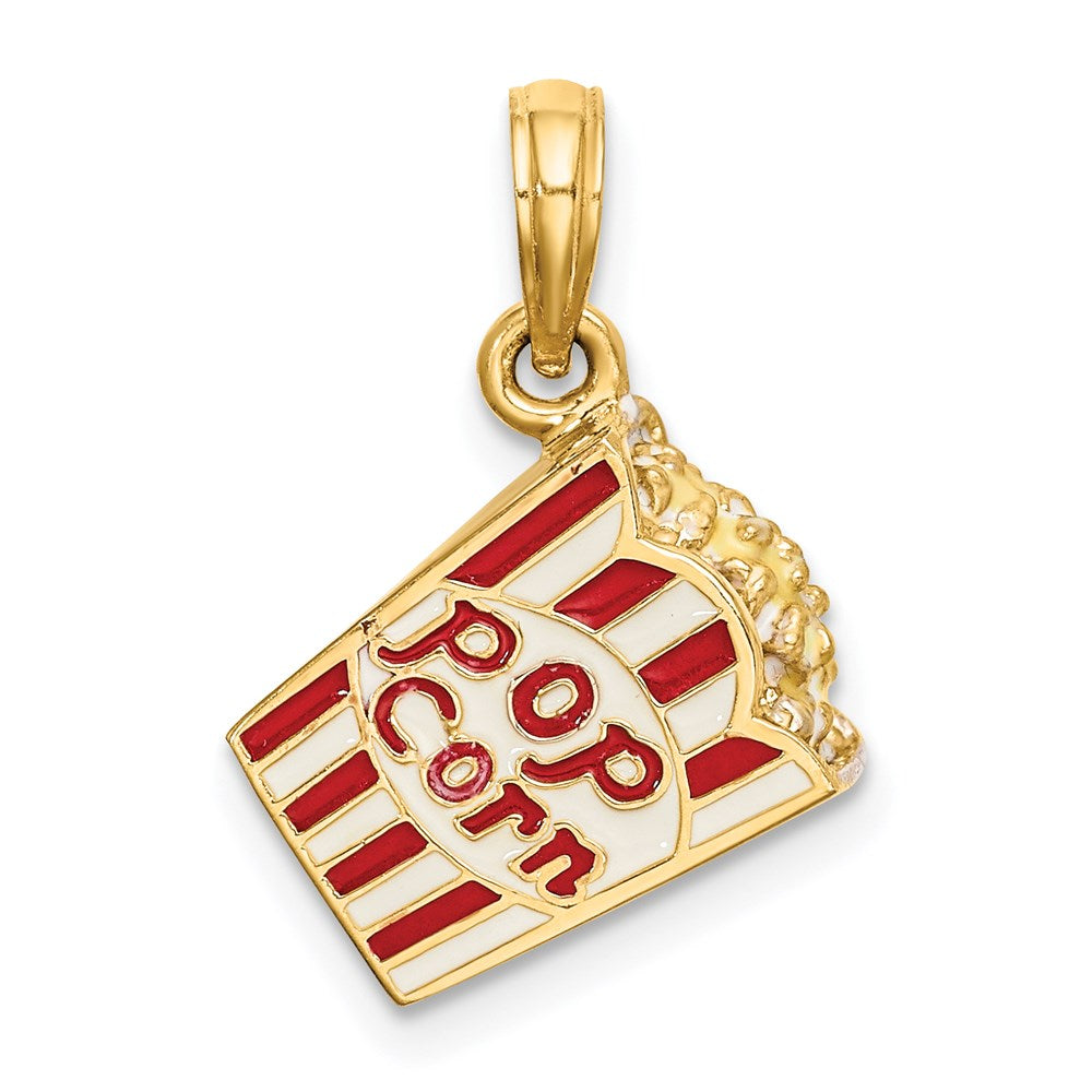 14K Yellow Gold 3-D Enameled Bag Of Popcorn Charm