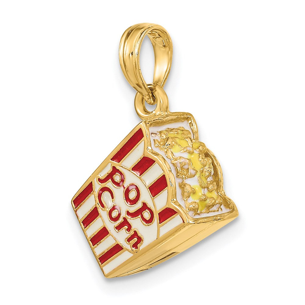 14K Yellow Gold 3-D Enameled Bag Of Popcorn Charm