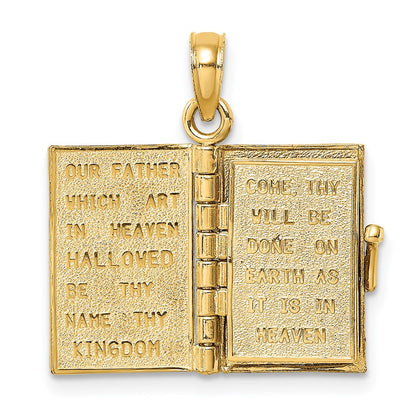 14K Yellow Gold 3-D Blue Enamel Bible Book W/ Moveable Pages Charm