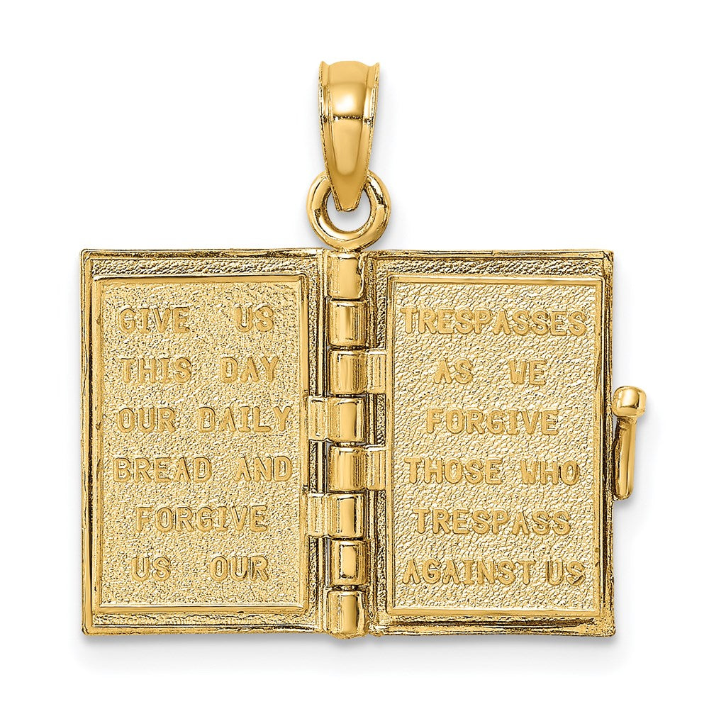 14K Yellow Gold 3-D Blue Enamel Bible Book W/ Moveable Pages Charm