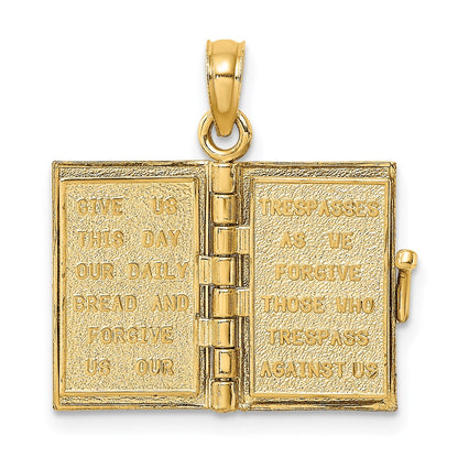 14K Yellow Gold 3-D Blue Enamel Bible Book W/ Moveable Pages Charm