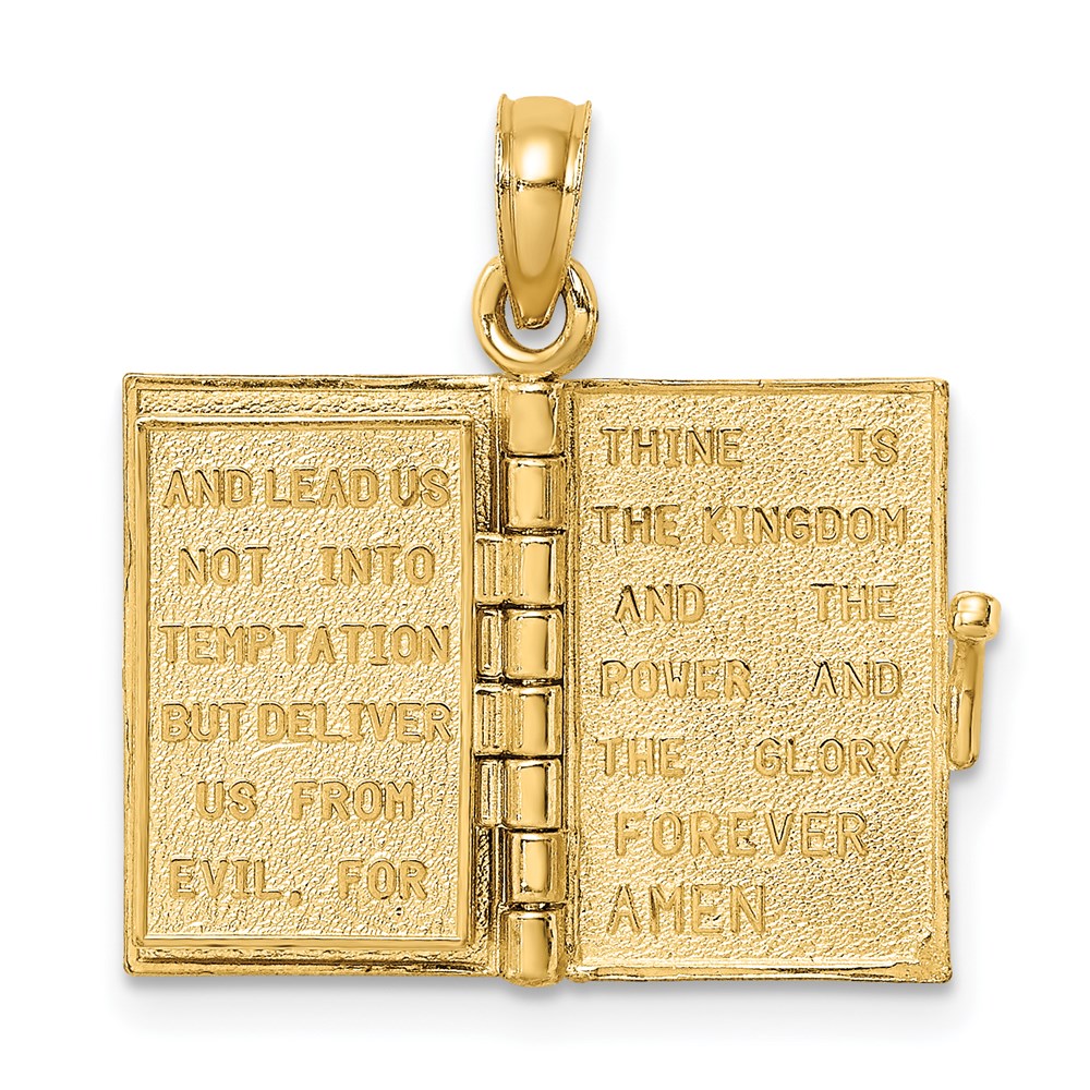 14K Yellow Gold 3-D Blue Enamel Bible Book W/ Moveable Pages Charm