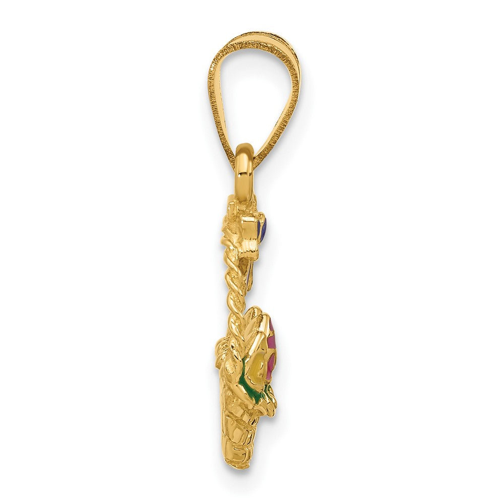 14k Yellow Gold Enameled Easter Basket w/ Bow and Eggs Charm
