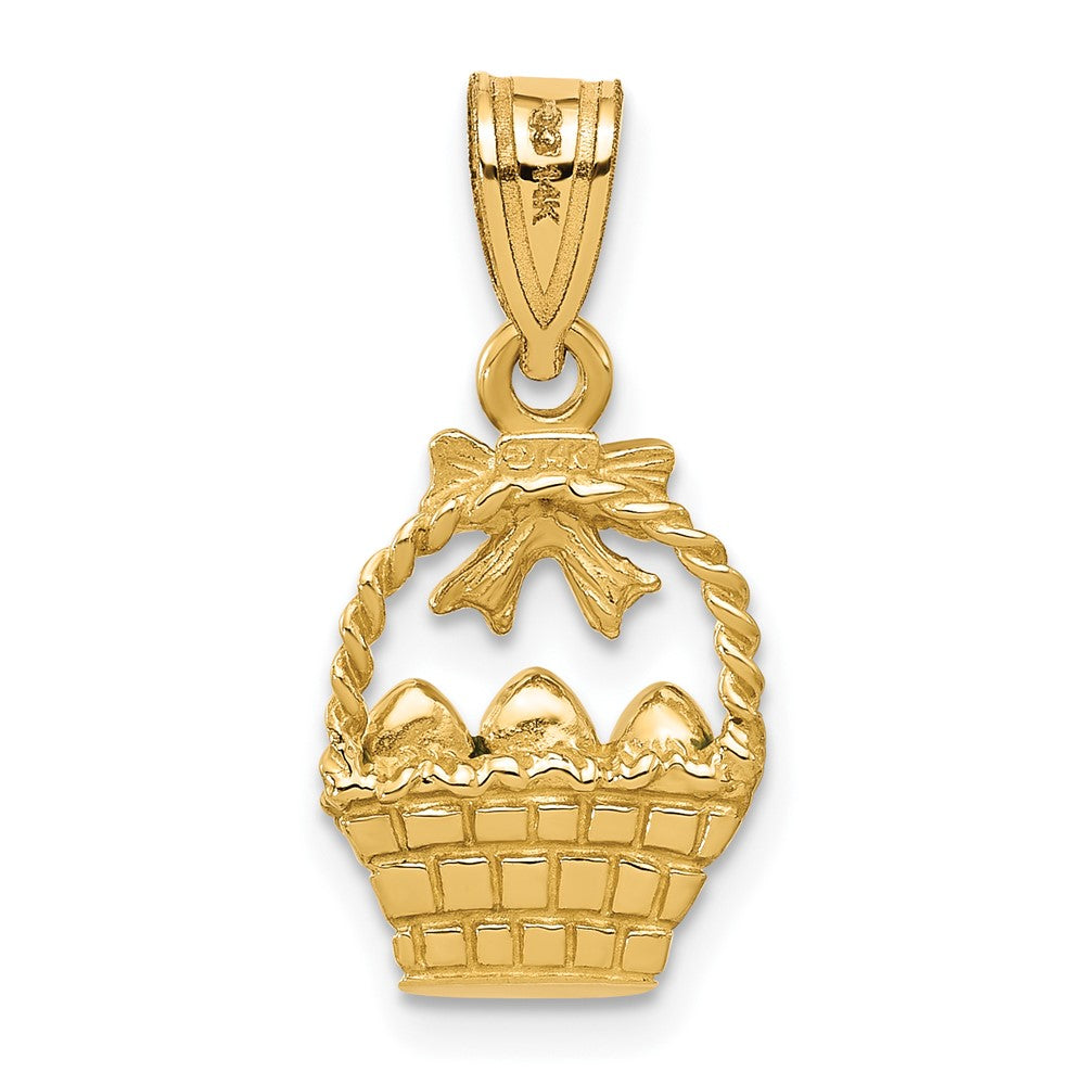 14k Yellow Gold Enameled Easter Basket w/ Bow and Eggs Charm