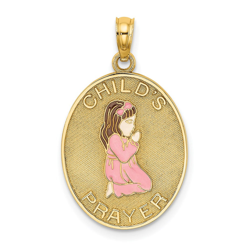 14k Yellow Gold Enameled Reversible CHILDS PRAYER w/Girl Charm