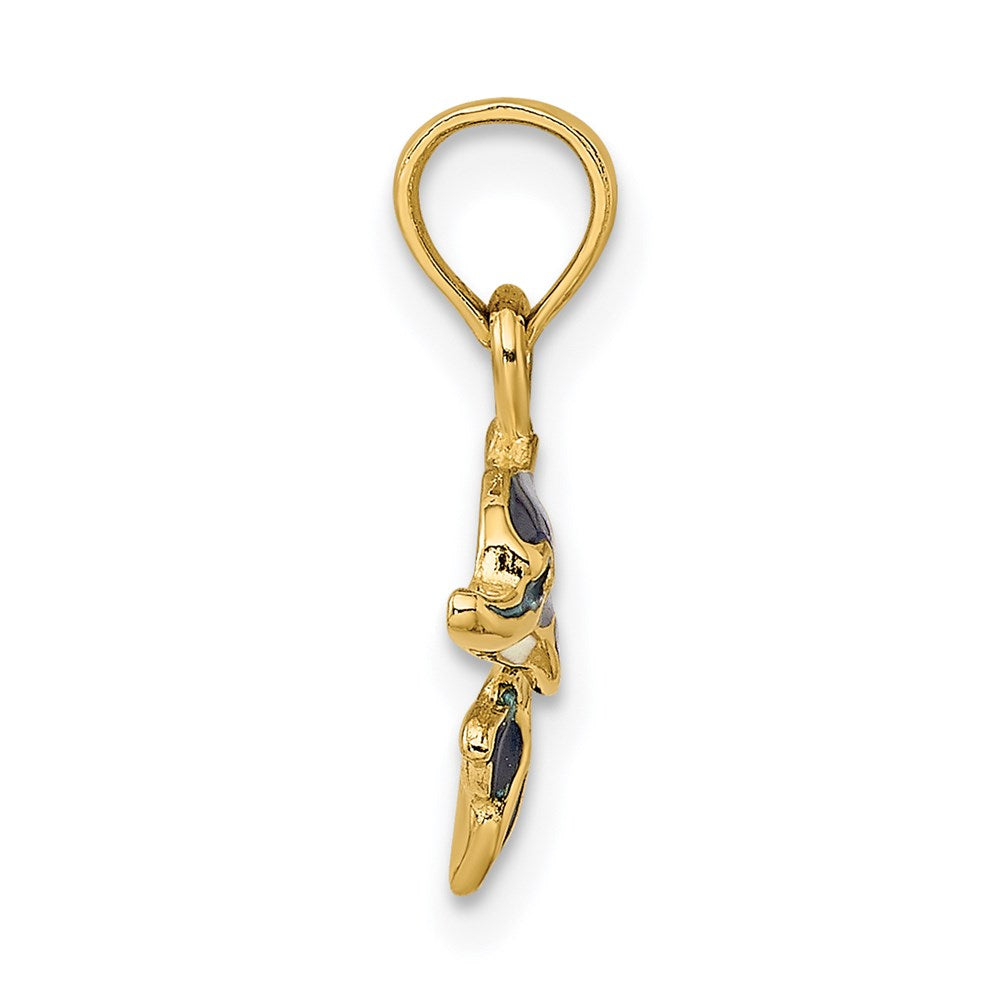 14K Yellow Gold Blue Enamel Dolphin Charm