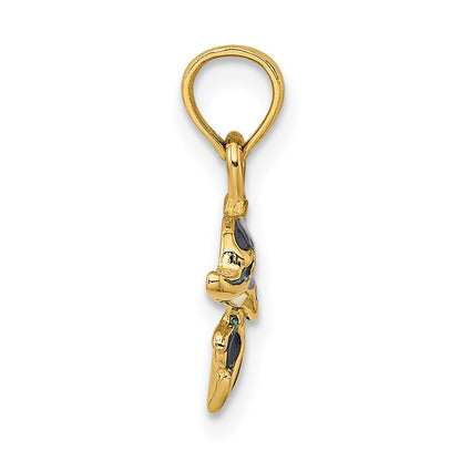 14K Yellow Gold Blue Enamel Dolphin Charm