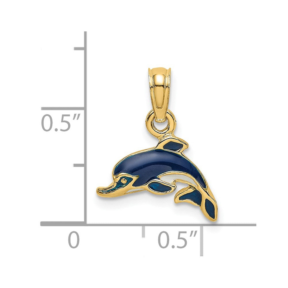 14K Yellow Gold Blue Enamel Dolphin Charm
