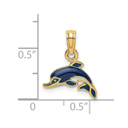 14K Yellow Gold Blue Enamel Dolphin Charm