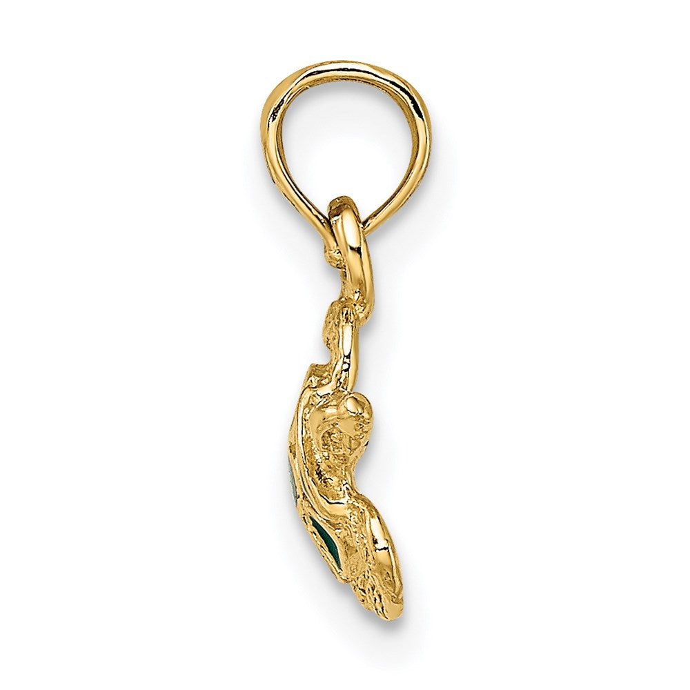 14K Yellow Gold Textured And Enameled Sea Turtle Charm