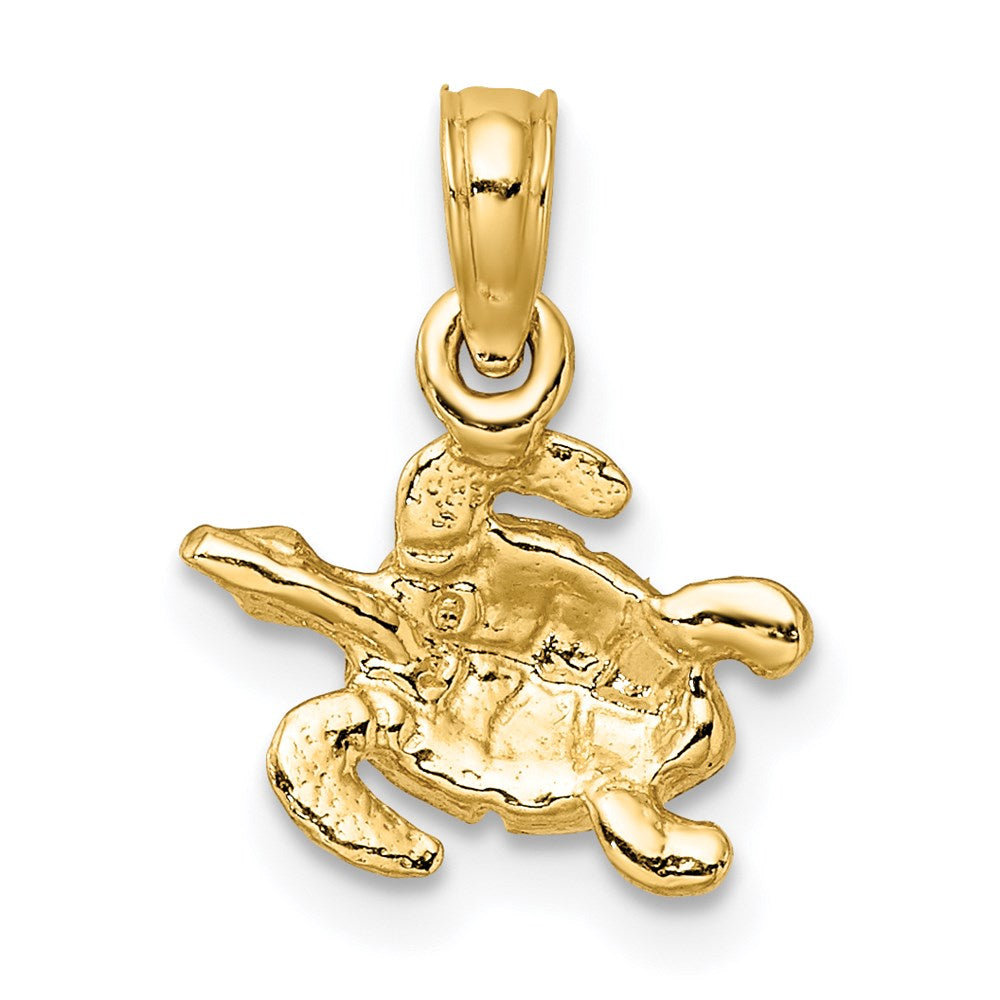 14K Yellow Gold Textured And Enameled Sea Turtle Charm