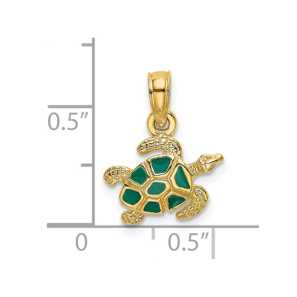14K Yellow Gold Textured And Enameled Sea Turtle Charm