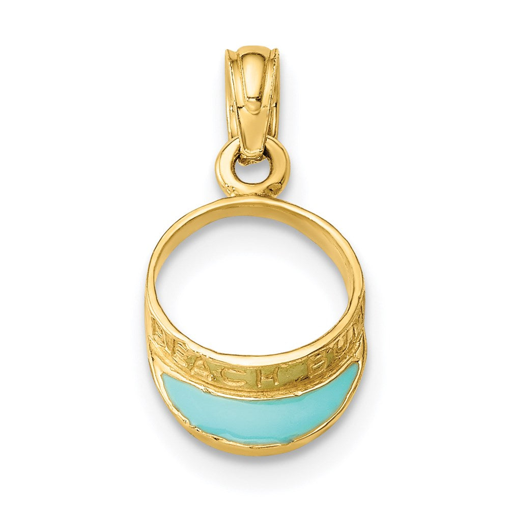 14K Yellow Gold Aqua Enameled Beach Sun Visor Charm