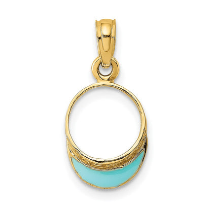 14K Yellow Gold Aqua Enameled Beach Sun Visor Charm