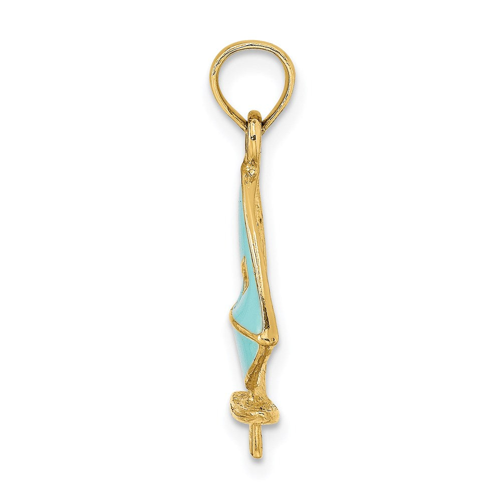 14K Yellow Gold Aqua Enameled Windsail Surf Board Charm