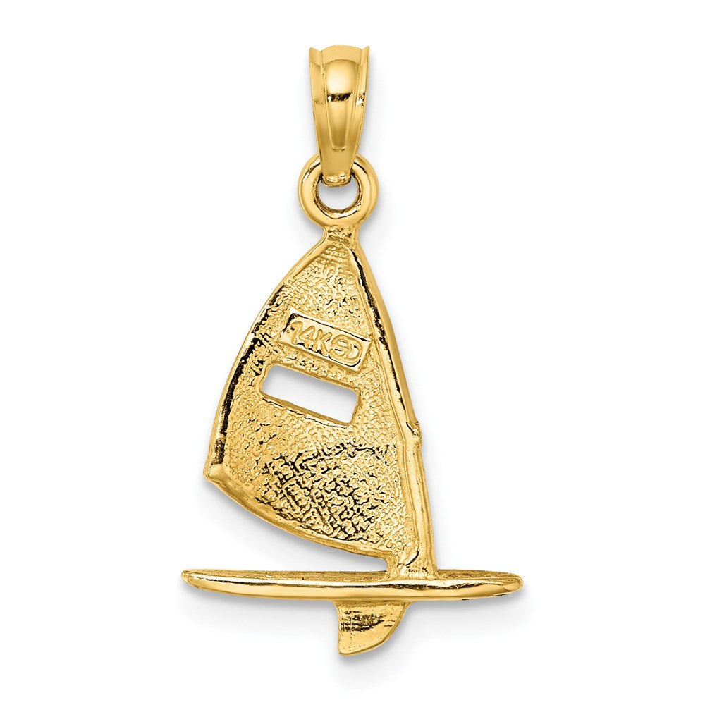 14K Yellow Gold Aqua Enameled Windsail Surf Board Charm