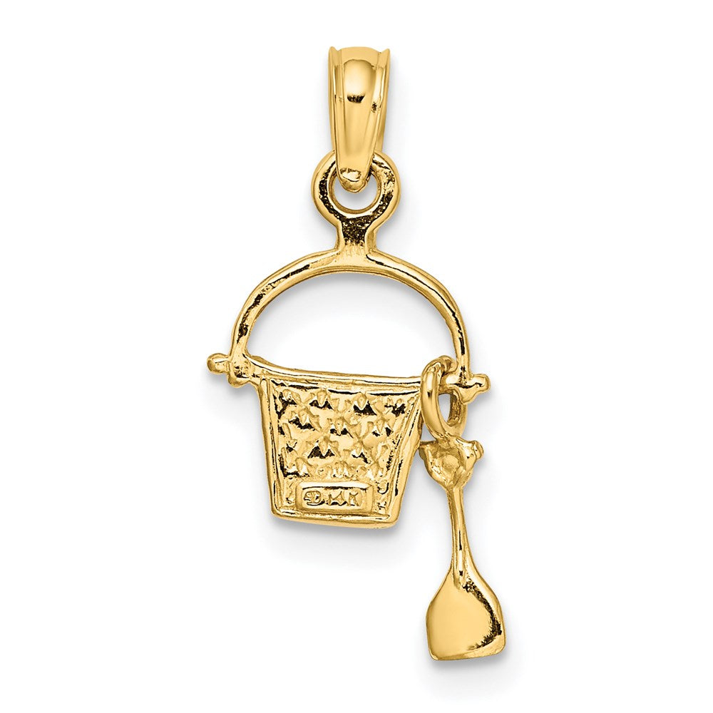 14K Yellow Gold 2-D Aqua Enameled Beach Bucket W/Moveable Shovel Charm