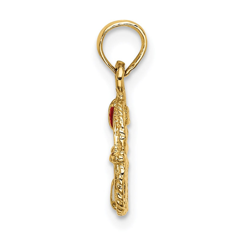14K Yellow Gold Red And White Enameled Lifesaver Ring Charm
