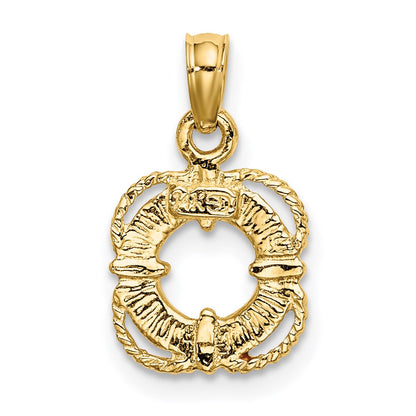 14K Yellow Gold Red And White Enameled Lifesaver Ring Charm