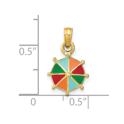 14K Yellow Gold W/ Multi-Color Enamel Umbrella Charm
