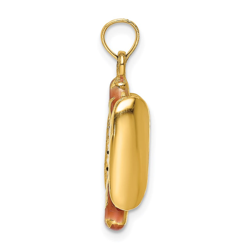 14K Yellow Gold 3-D Enamel Hot Dog W/ Bun Charm