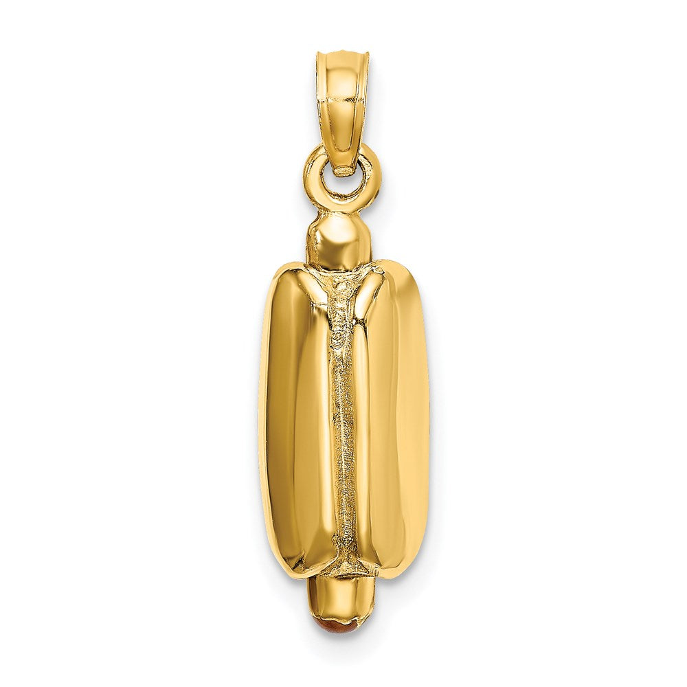 14K Yellow Gold 3-D Enamel Hot Dog W/ Bun Charm