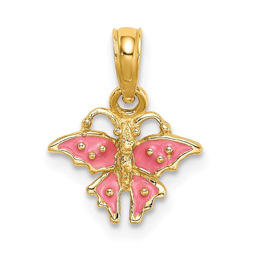 14K Yellow Gold Enamel Mini Pink Butterfly Charm