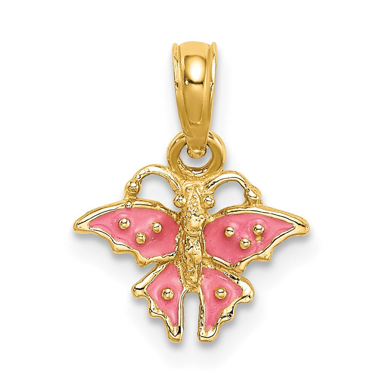 14K Yellow Gold Enamel Mini Pink Butterfly Charm