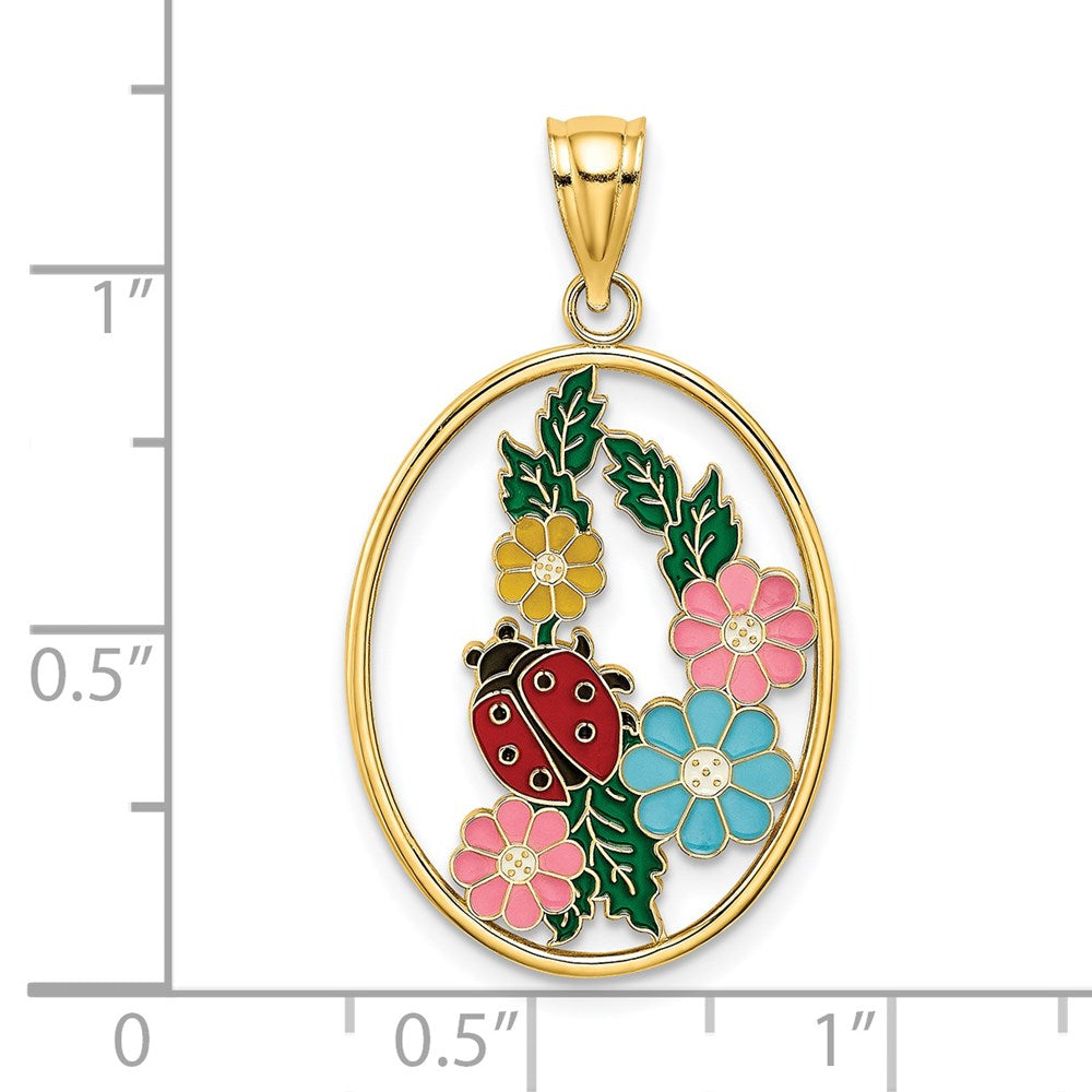 14k Yellow Gold Stained Glass w/ Enamel Oval Ladybug Charm