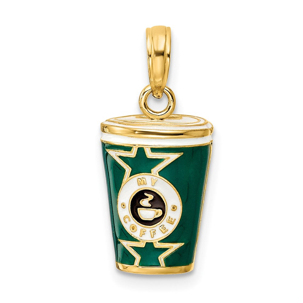 14k Yellow Gold 3-D Enameled Coffee Cup Charm