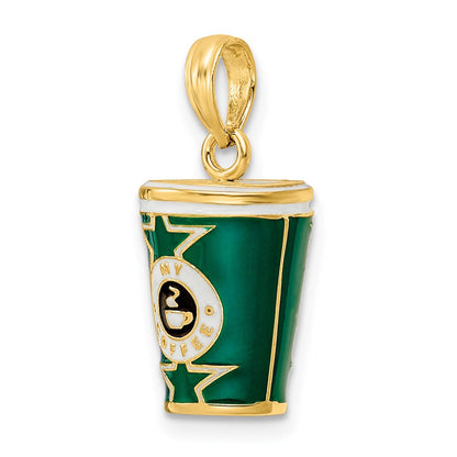14k Yellow Gold 3-D Enameled Coffee Cup Charm