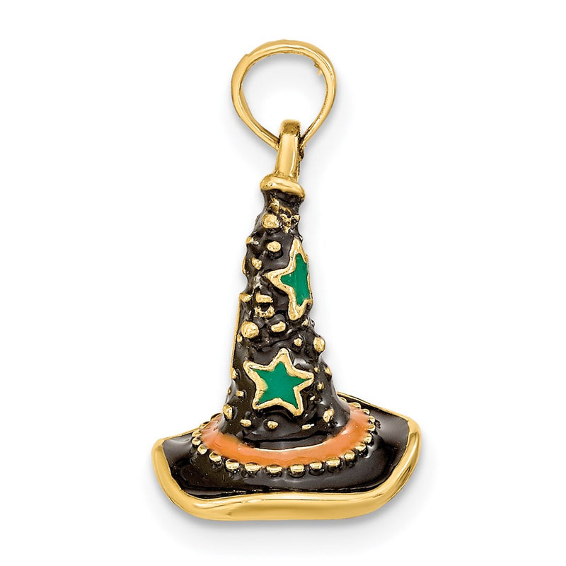 14k Yellow Gold w/ Enamel 3-D Witchs Hat (Halloween) Charm