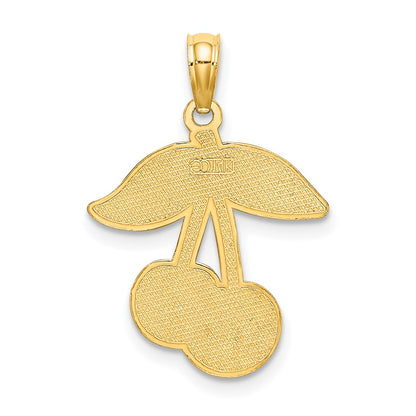 14K Yellow Gold Cherries With Enamel Leaf Charm