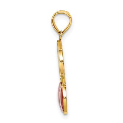14K Yellow Gold W/ Enamel Cherries With Leaf Charm