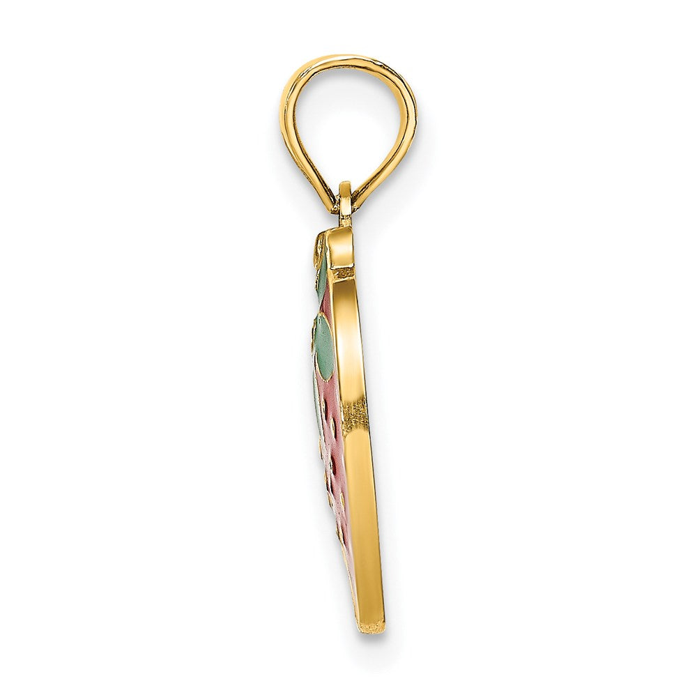 14K Yellow Gold W/ Enamel Strawberry With Leaf Charm