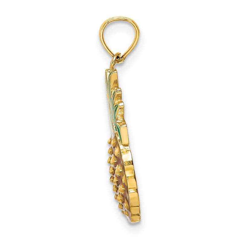 14K Yellow Gold W/ Enamel 2-D Pineapple Charm