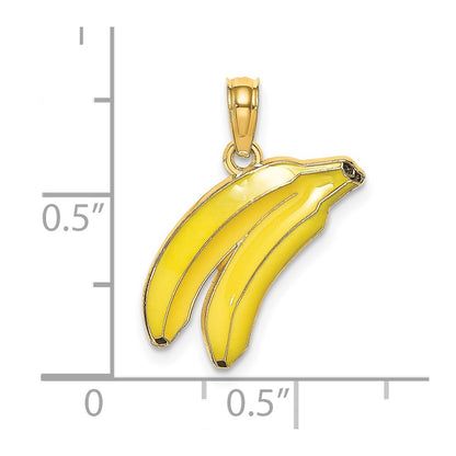 14K Yellow Gold W/ Enamel 2-D Bananas Charm