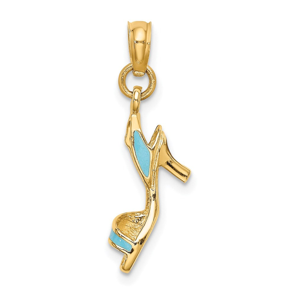14K Yellow Gold 3-D Aqua Enamel Open Toe High Heel Charm