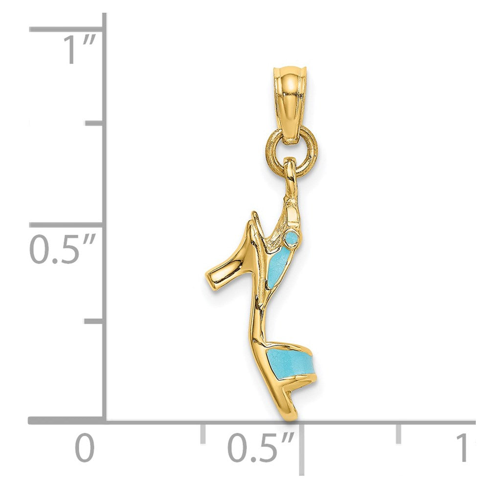14K Yellow Gold 3-D Aqua Enamel Open Toe High Heel Charm